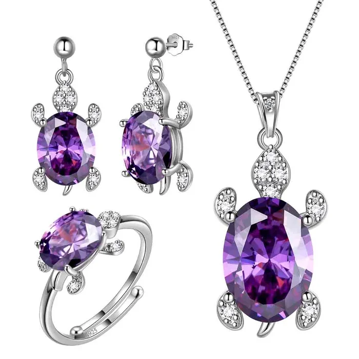 Ensembles de bijoux tortue pour femmes, 4 pièces, pierre de naissance, cadeau d’anniversaire pour filles, en argent sterling