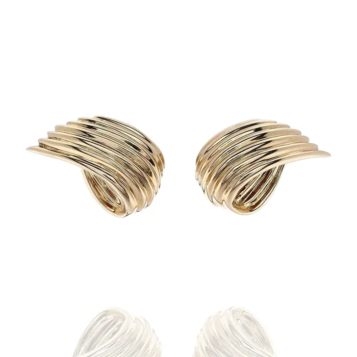Estate 14k Yellow Gold Ribbed Ribbon Design Clip-On Earrings