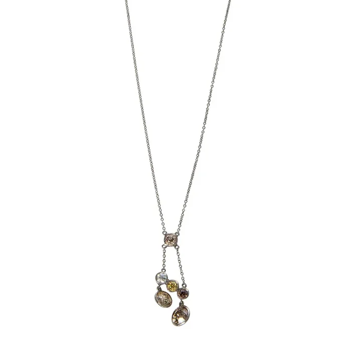 Estate 3ctw Multi Color Diamond Bezel Platinum Necklace