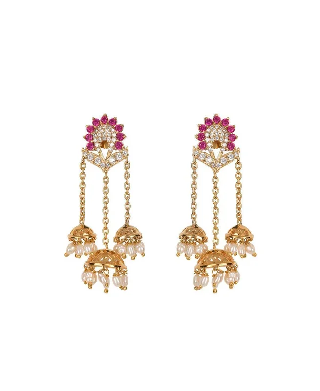 Ethnic Pearl Triple Hanging Jhumka