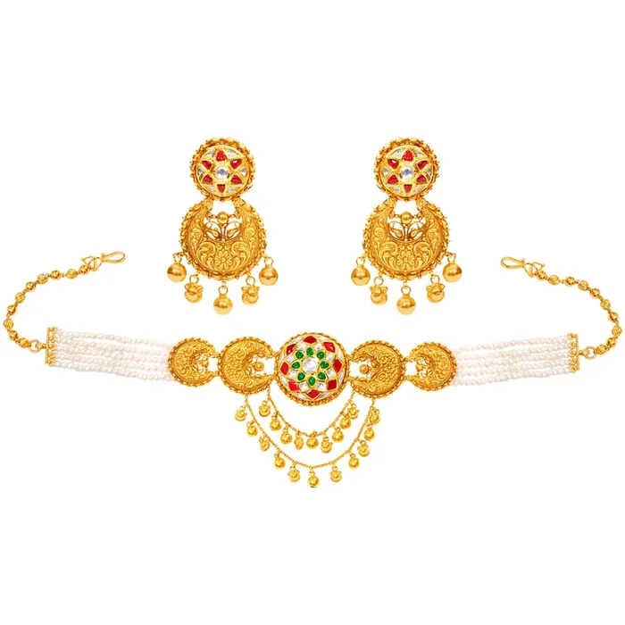 Exquisite Antique Choker Set With Kundan & Gemstones in 22KGold