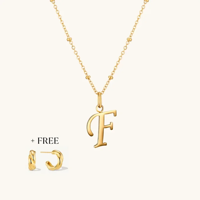 F Script Initial Necklace + FREE Allure Hoops Gold
