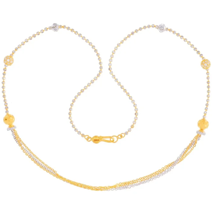 Fancy Ball Two tone 18″ Chain With CZ in 22K Gold