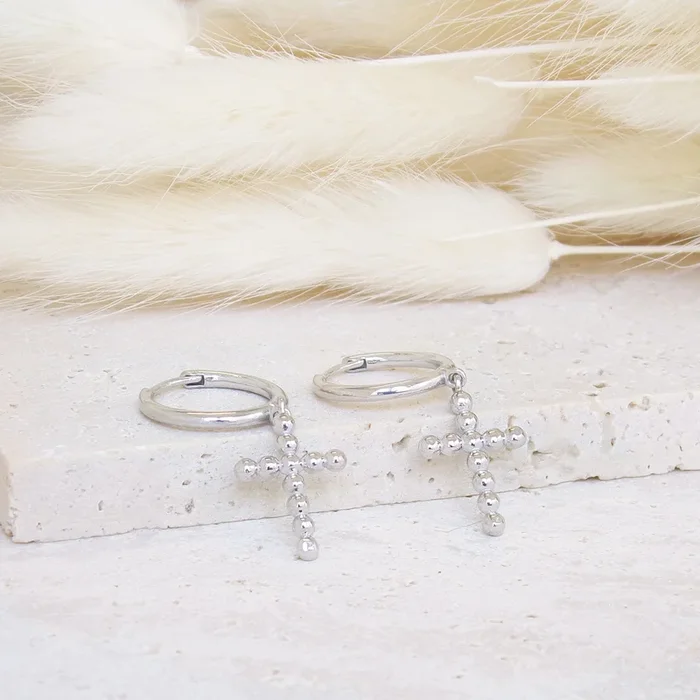 Fara hoop earrings beaded cross sterling silver
