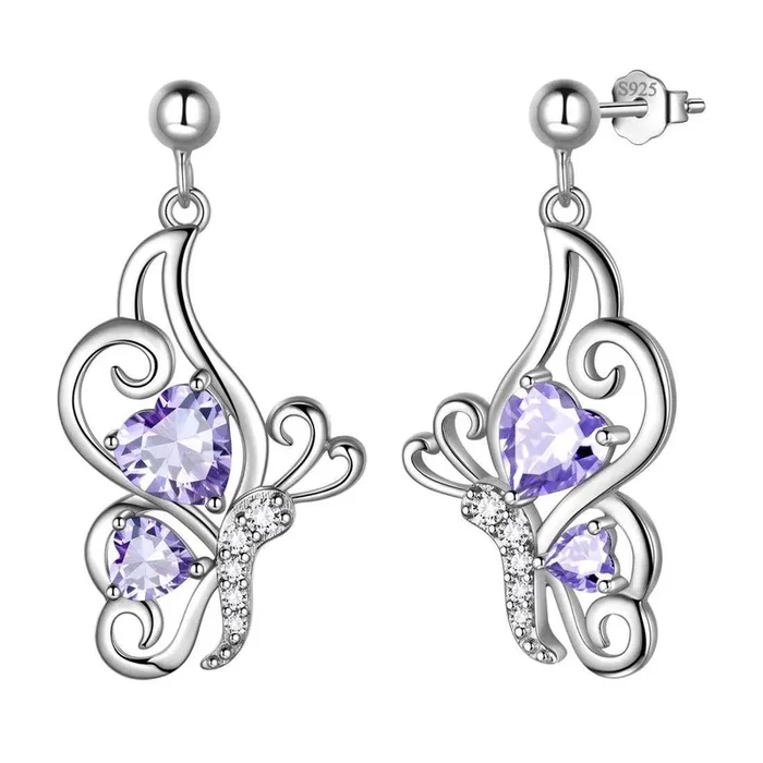 Farfalla Birthstone Giugno Alessandrite Orecchini Donna Ragazza Gioielli Regalo di compleanno Argento sterling