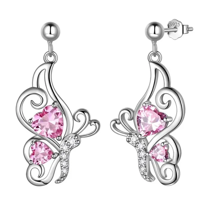Farfalla Birthstone Ottobre Tormalina Orecchini Donna Ragazza Gioielli Regalo di compleanno Argento sterling