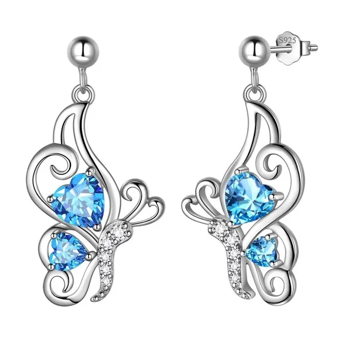 Farfalla Portafortuna Marzo Acquamarina Orecchini Donna Ragazza Gioielli Regalo di compleanno Argento sterling