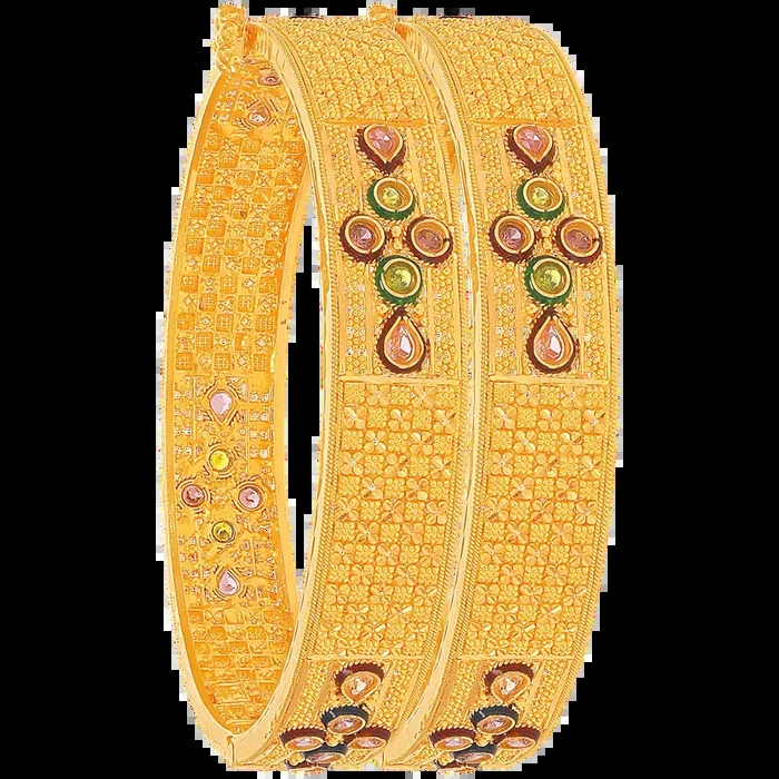Fascinating Minakari Openable 2pcs Kara in 22K Gold