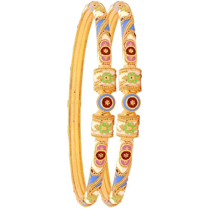 Fascinating Minakari Pipe Openable 2pcs Kara in 22K Gold