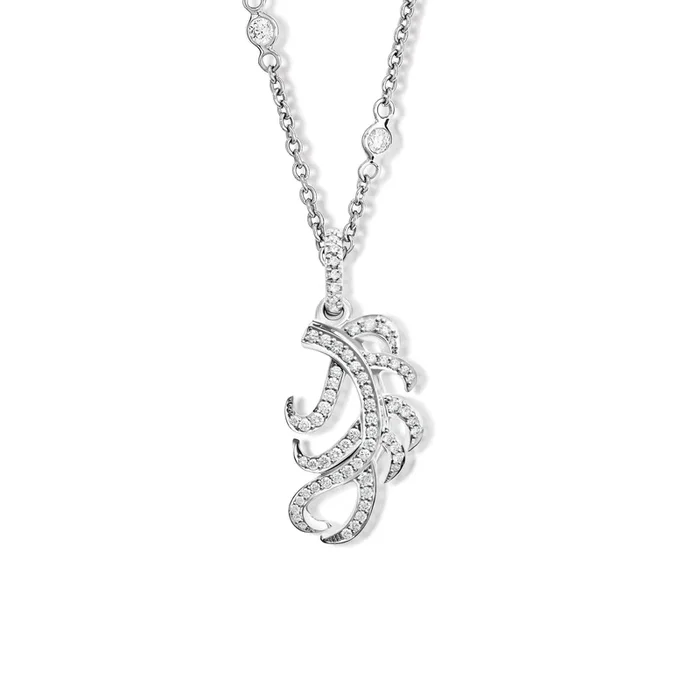 Feather Plume Necklace Pendant 18ct White Gold – Diamond
