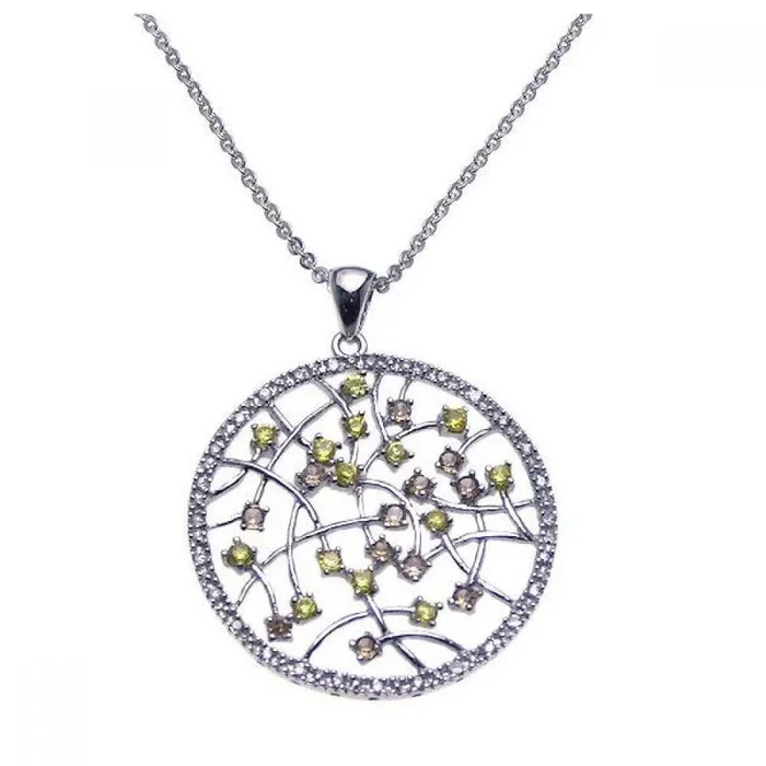 Final Price – Silver 925 Rhodium Open Circle Filigree Small Yellow and Clear CZ Necklace – BGP00201
