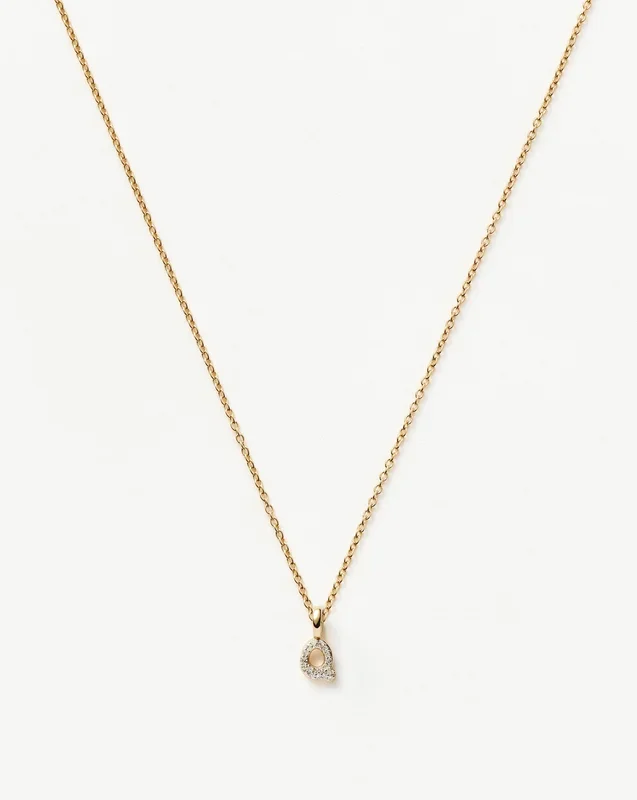 Fine Diamond Initial Mini Pendant Necklace – Q | 14k Solid Yellow Gold Plated/Diamond
