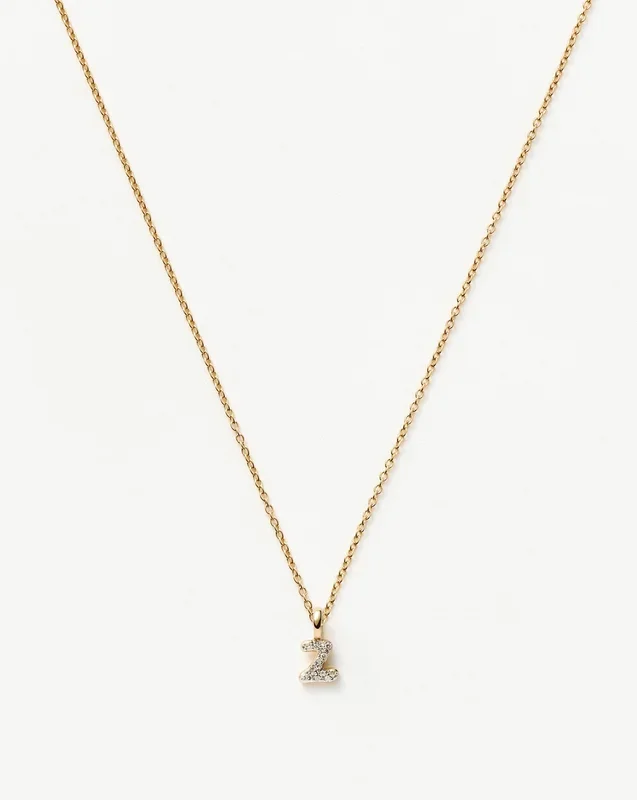 Fine Diamond Initial Mini Pendant Necklace – Z | 14k Solid Yellow Gold Plated/Diamond
