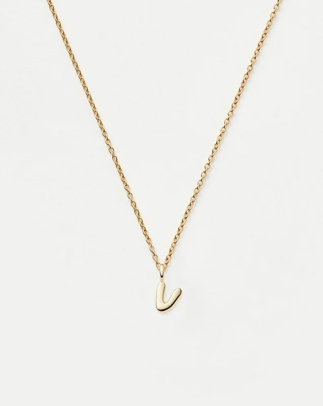 Fine Initial Mini Pendant Necklace – V | 14k Solid Gold