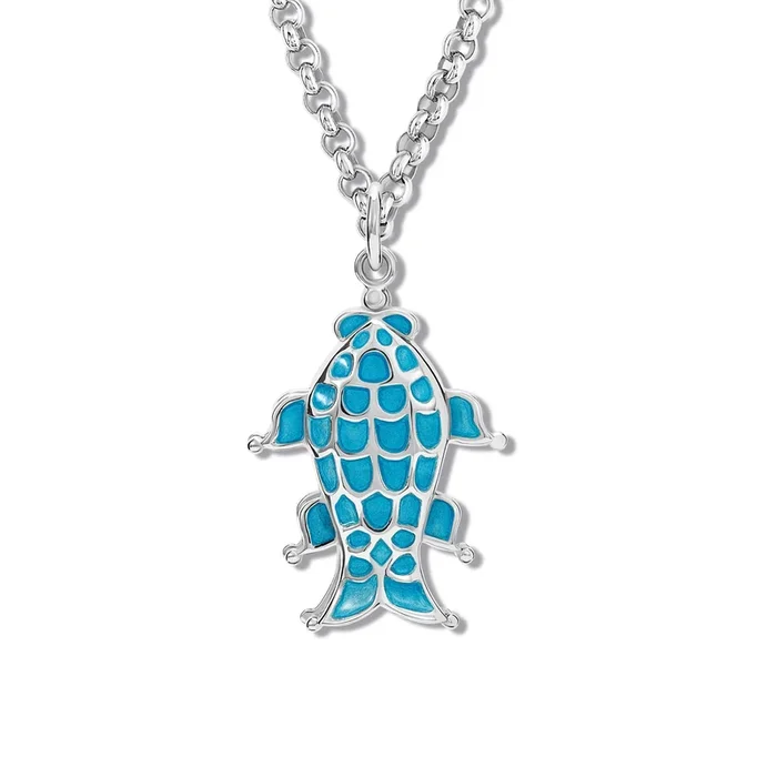 Fish Large Locket Pendant Silver – Forest Green & Turquoise Enamel