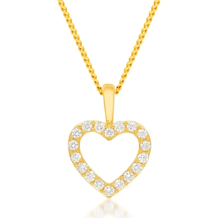Flawless Cut 1/4 Carat Diamond Heart Shape Pendant in 9ct Yellow Gold WITH 45CM CHAIN