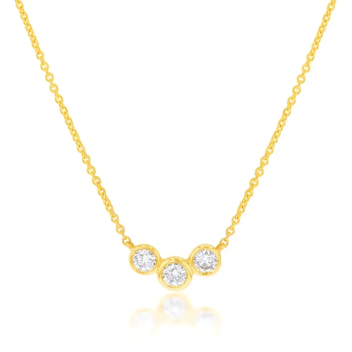 Flawless Cut Trilogy 15 Point Diamond Pendant in 9ct Yellow Gold including Chain
