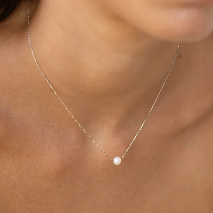 Floating Pearl Necklace White Gold – Caris
