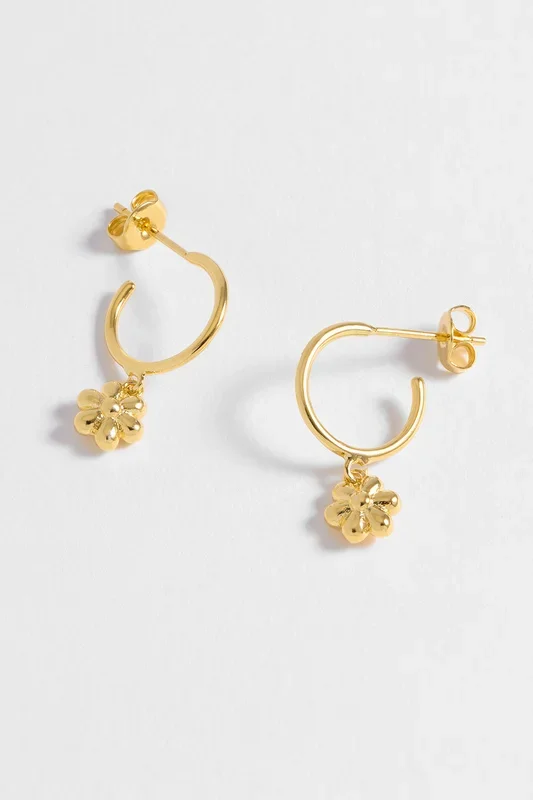 Flower Charm Drop Hoops