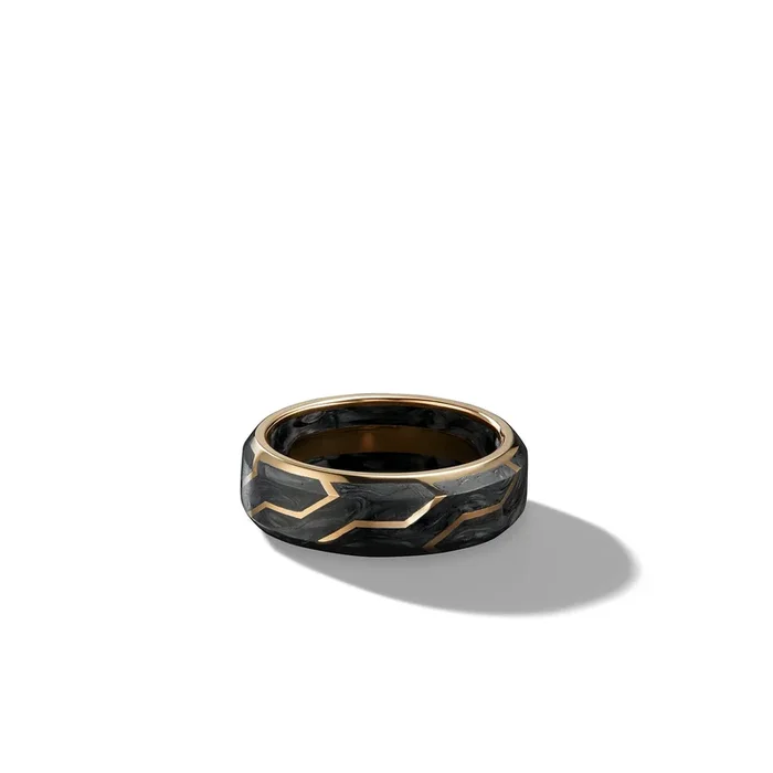 Forged Carbon Band Ring in 18K Yellow Gold, 8.5mm