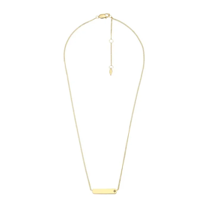Fossil Yellow Gold Plated Stainless Steel Drew Bar Pendant with Chain