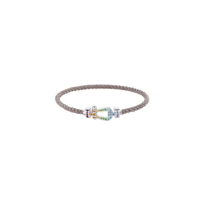 FRED Force 10 bracelet in white gold, colored stones and taupe cable | Lepage