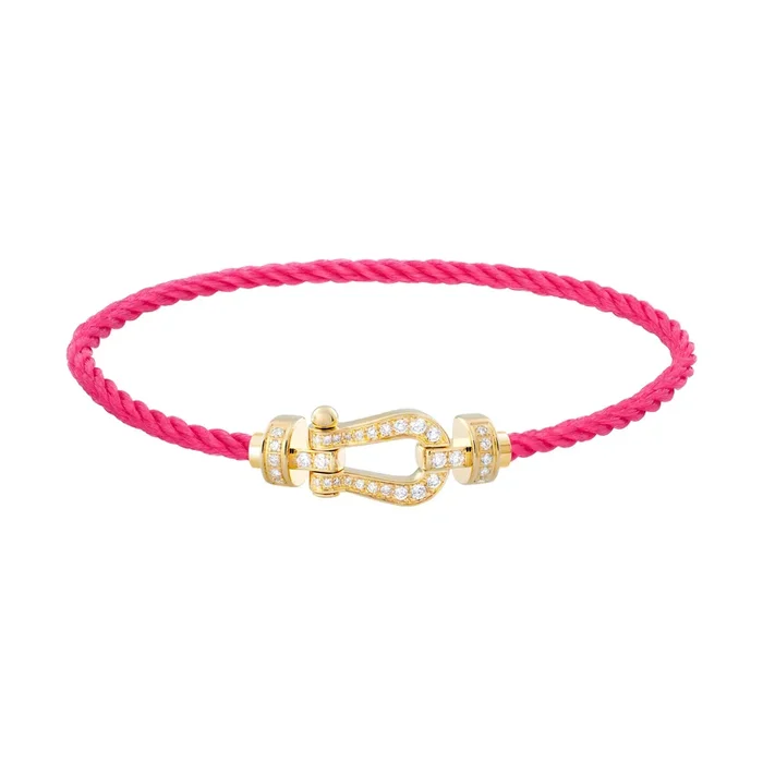 Fred Force 10 bracelet, medium model in yellow gold, diamond-paved and rosewood cable – Lepage