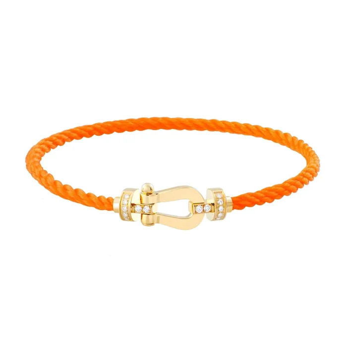 Fred Force 10 bracelet medium model in yellow gold, diamonds and fluorescent orange cable – Lepage
