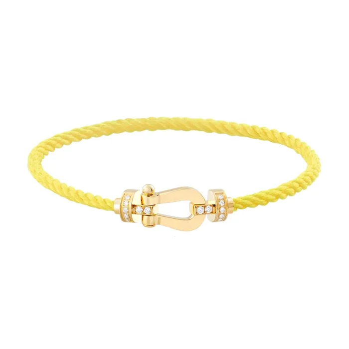 Fred Force 10 bracelet medium model in yellow gold, diamonds and fluorescent yellow cable – Lepage