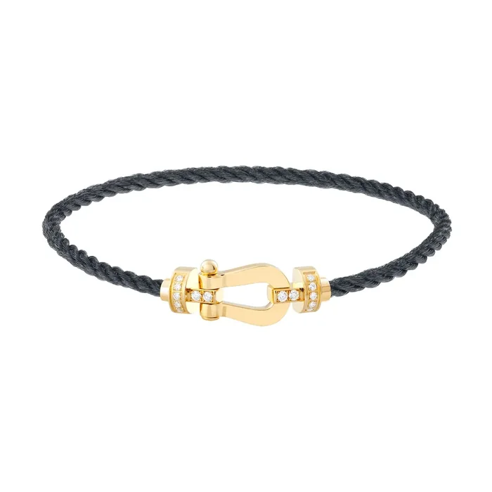 Fred Force 10 bracelet medium model in yellow gold, diamonds and storm grey cable – Lepage