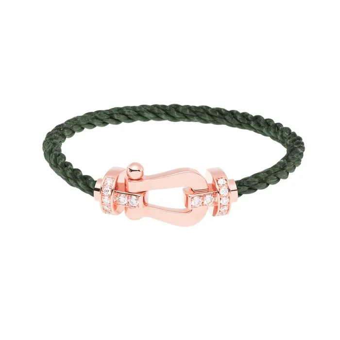 Fred Force 10 large model bracelet in rose gold, diamonds and khaki cable – Lepage