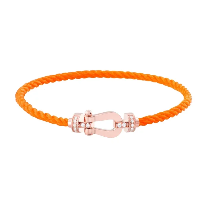 Fred Force 10 medium model bracelet in rose gold, diamonds and neon orange cable – Lepage