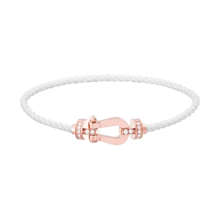 Fred Force 10 medium model bracelet in rose gold, diamonds and white cable – Lepage