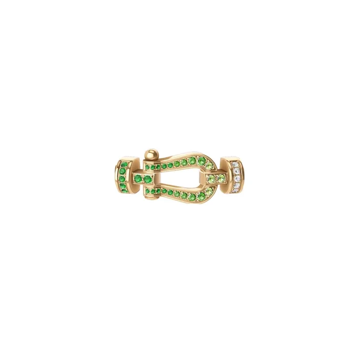 Fred Force 10 Medium model buckle in yellow gold, emeralds, tsavorites and diamonds – Lepage