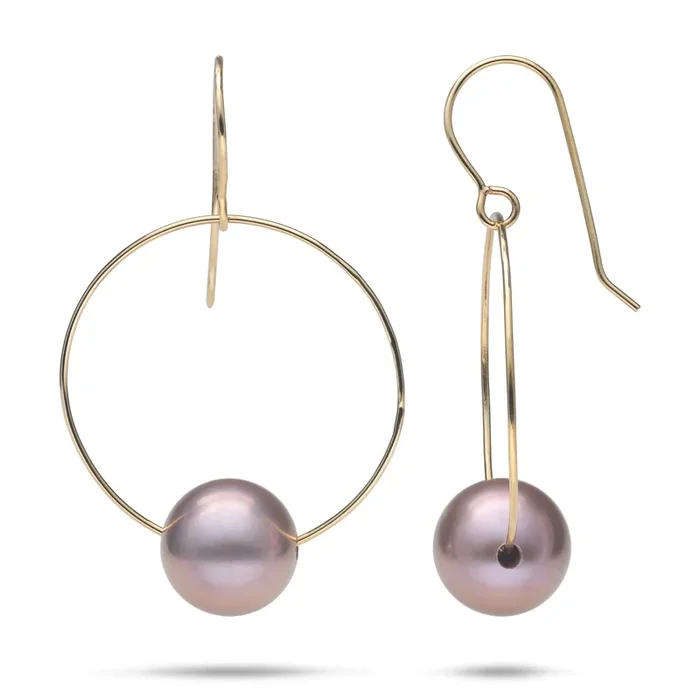 Freshwater Lilac Pearl Earrings in Gold – 10-11mm