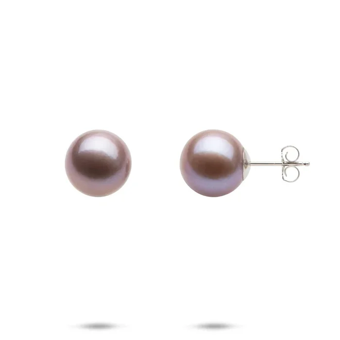 Freshwater Lilac Pearl Earrings in White Gold – 10-11mm