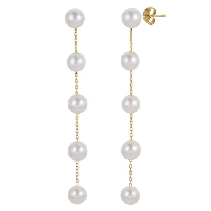 Freshwater Pearl 5-Station Drop 14K Yellow Gold Earrings