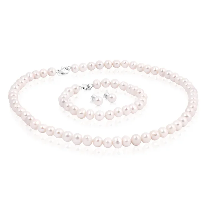 Freshwater White Pearl Boxed Set with Sterling Silver Clasp
