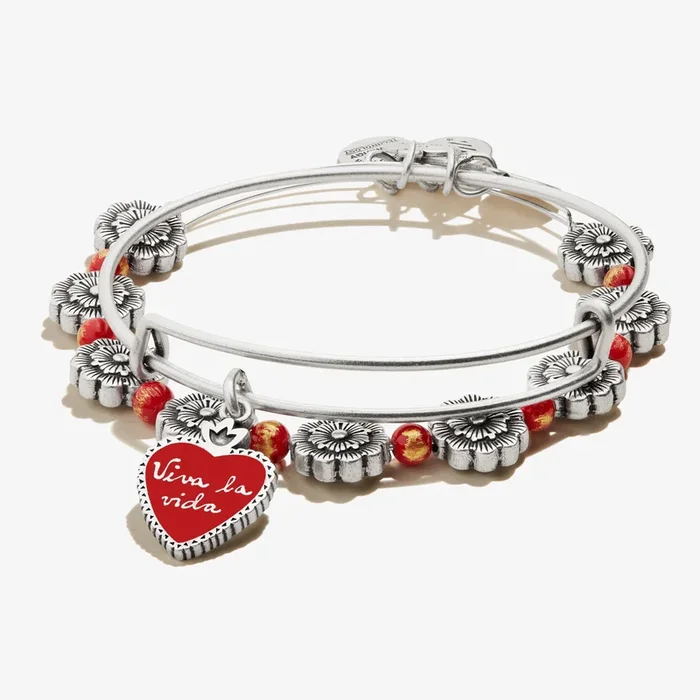 Frida Kahlo ‘Viva la Vida’ Sacred Heart Charm Bangle, Set of 2