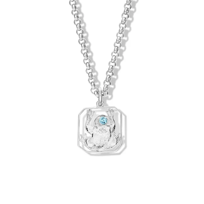 Frog Fontaine Necklace Pendant Silver – Diamond & Blue Topaz