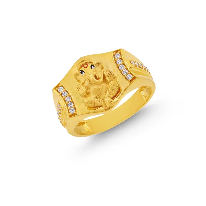 Ganesh Minakari Ring With CZ in 22K Gold