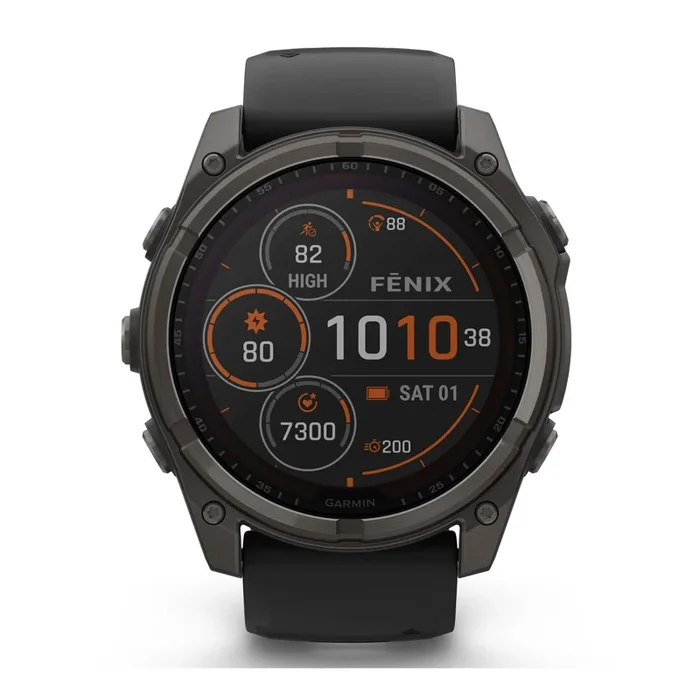 Garmin Fenix 8 Sapphire Solar Edition Titanium Carbon Gray DLC watch black silicone strap 47 mm – Lepage