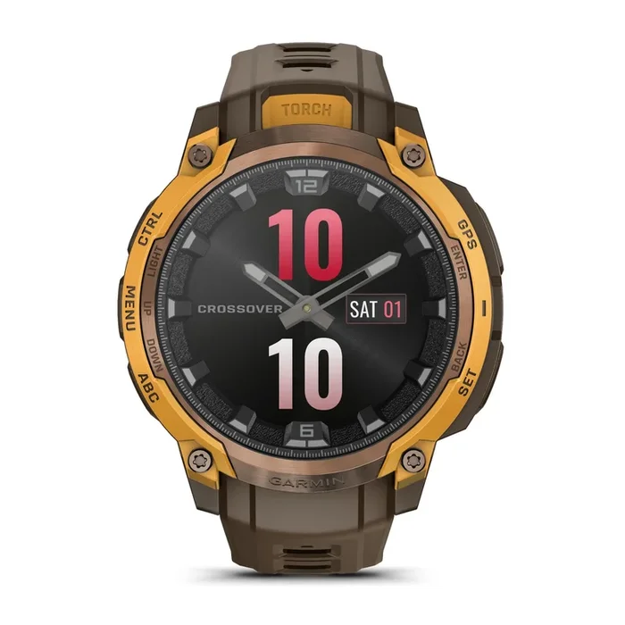 Garmin Instinct Crossover AMOLED watch with bronze and orange strap, 47 mm – Lepage