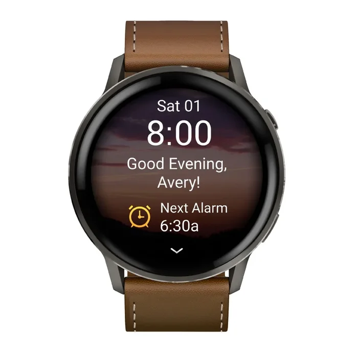 Garmin Venu 4 AMOLED Gray Watch with Brown Leather and Black Silicone Strap, 45 mm – Lepage