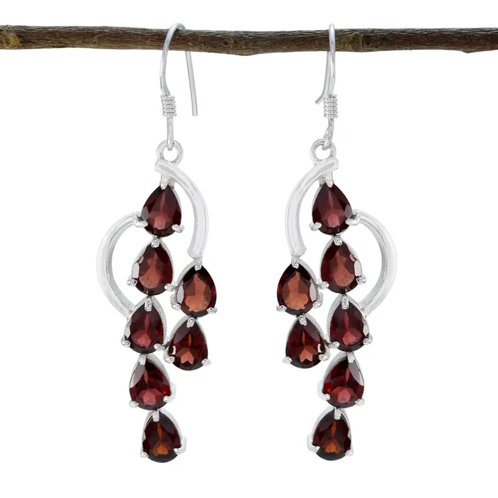 Garnet African Amelia multiple Dangle Red Sterling Silver Earring