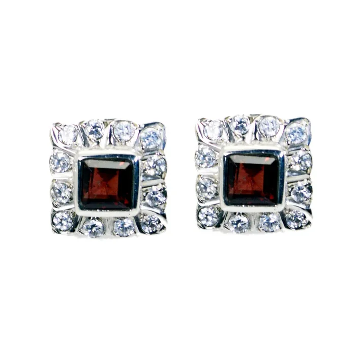 Garnet American Kennedy multiple Stud Red Silver Earring