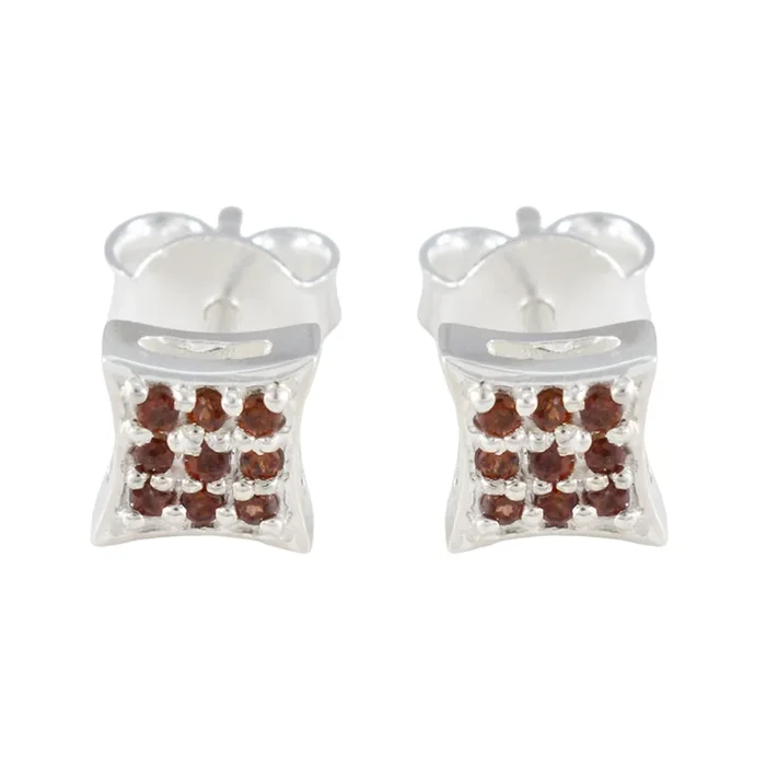 Garnet American Lourdes multiple Stud Red Silver Earring