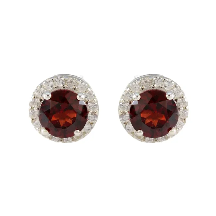 Garnet American Mei Solitaire Stud Red 92.5 Silver Earring