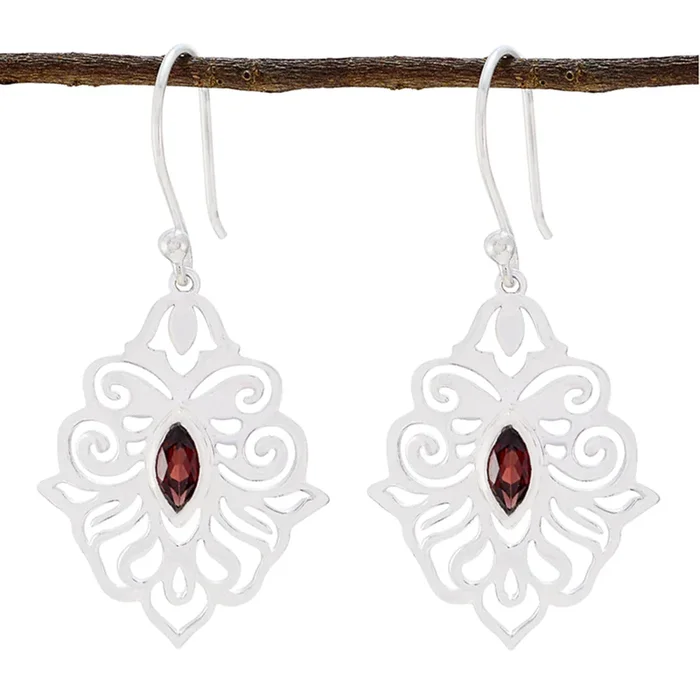 Garnet American Olivia Solitaire Dangle Red 925 Silver Earring