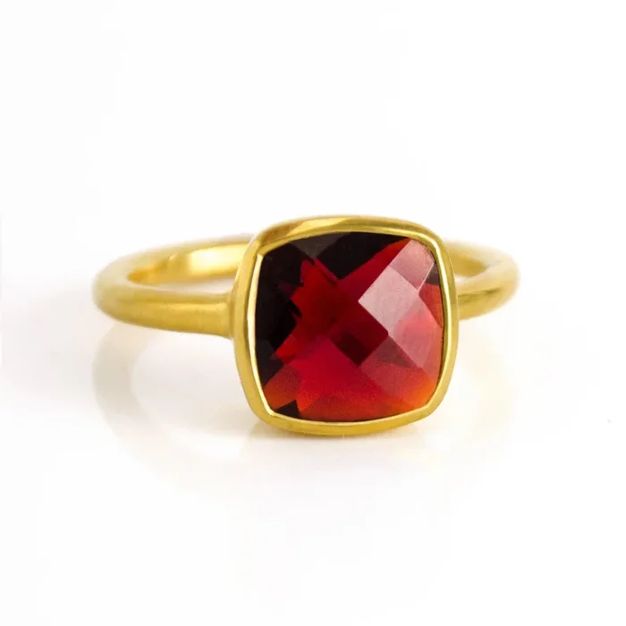 Garnet Cushion Square Bezel Set Stacking Ring: January Birthstone